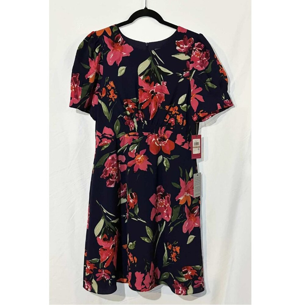 Vince Camuto Floral Ruched A-Line Midi Dress – Size 12
